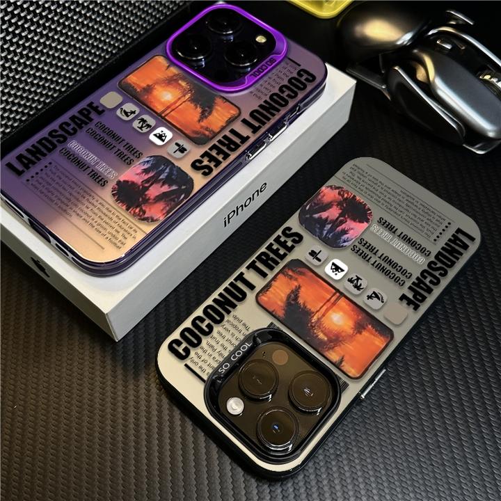 黄昏椰树适用苹果16promax手机壳iPhone15防摔14保护套17创意潮牌