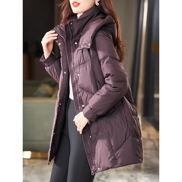 轻奢连帽白鸭绒羽绒服2024冬季中长款时尚保暖外套洋气休闲女装女