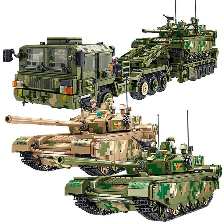 潘洛斯99坦克运输车军事模型积木快拆装甲车益智拼装男孩玩具礼物