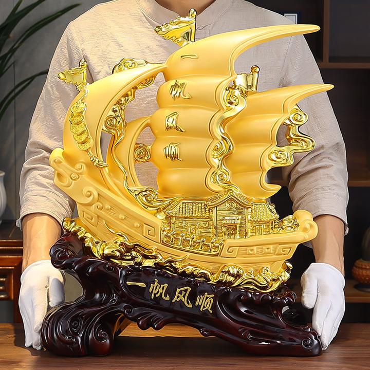 一帆风顺帆船摆件工艺品办公室桌面上风水招财家居客厅酒柜装饰GQ