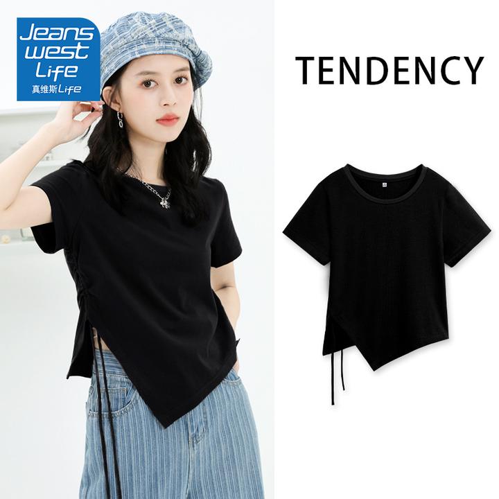 真维斯LIFE不规则欧若风短袖T恤新款设计感洋气小众别致外穿T恤女