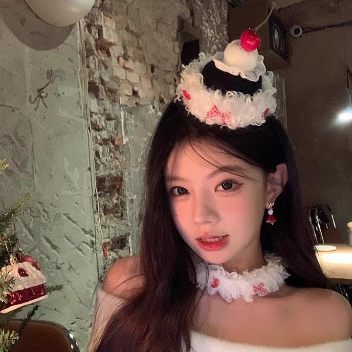 黑巧小蛋糕原创黑色樱桃发夹礼帽子女圣诞节生日拍照道具发饰头饰