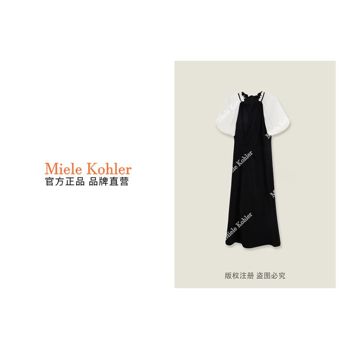 秋季新款设计感收腰拼色交叉V领女连衣裙MKKQ86244【澳门小源同款】