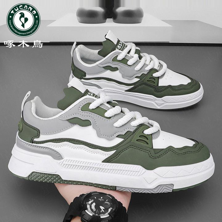 啄木鸟男鞋新款潮流百搭休闲板鞋子男款厚底老爹鞋低帮运动小白鞋