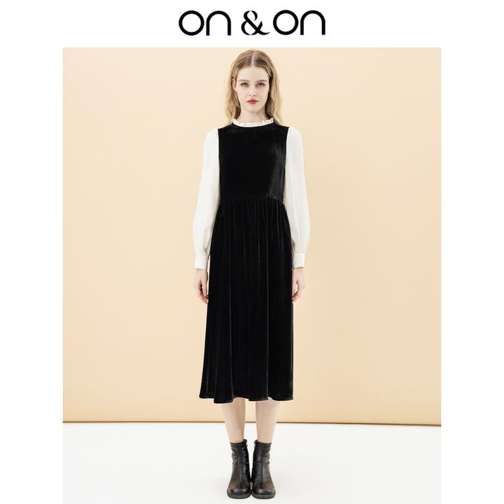 ON&ON/安乃安春季新款法式木耳边假两件丝绒连衣裙-N3SH1611401