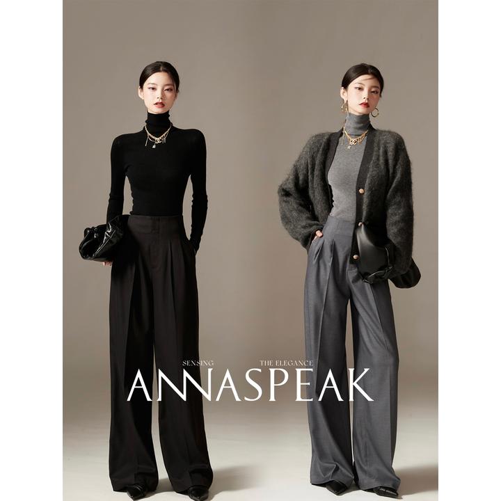 ANNASPEAK经典版型澳洲初剪羊毛原创立裁高腰显瘦阔腿裤西裤长裤