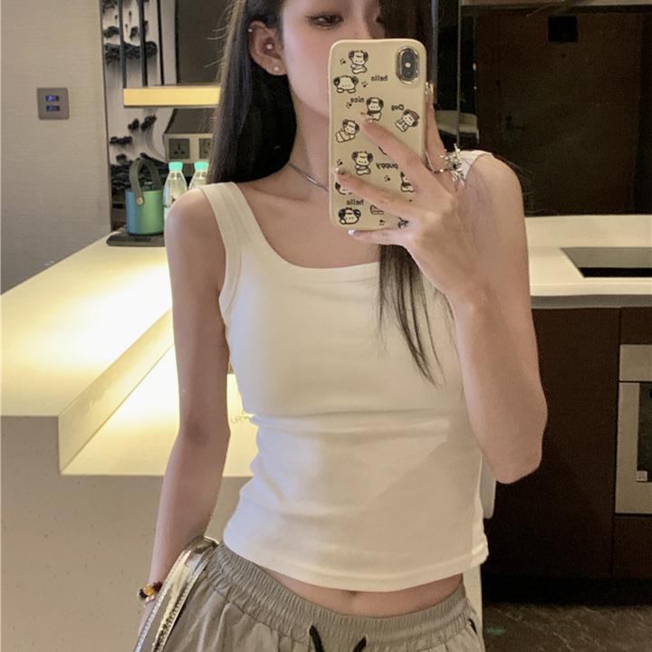 夏季新款纯色白色小吊带背心带胸垫外穿内搭打底修身百搭运动上衣