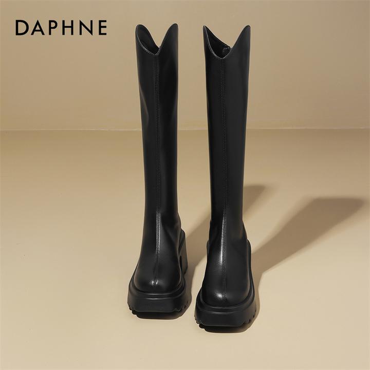 达芙妮小个子高帮鞋2025春夏透气时装靴厚底增高8cm显瘦V口长筒靴