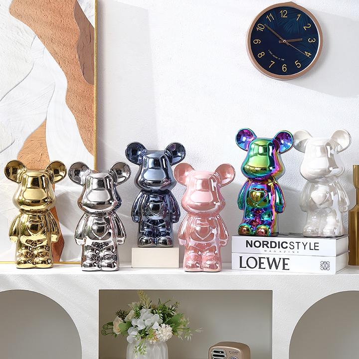 28cm大号爱心熊网红陶瓷摆件存钱罐客厅玄关电视柜软装现代风搭配