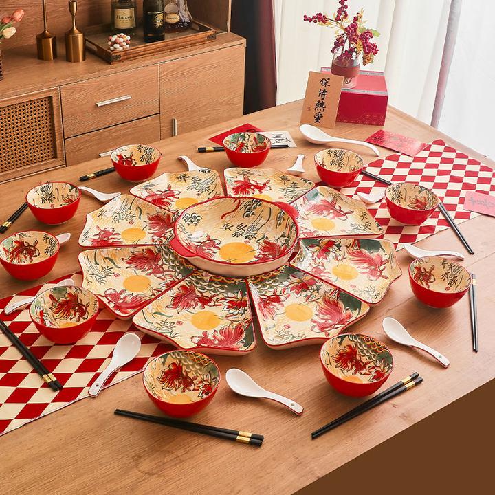 年夜饭拼盘餐具组合圆桌创意盘子菜盘家用2023新款陶瓷团圆碗碟套
