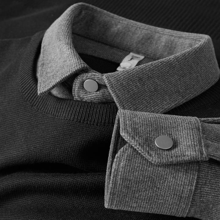 假两件毛衣男款秋冬季2025新保暖磨毛呢高端厚男士衬衫领男针织衫