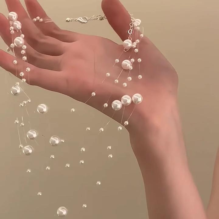 非金属仿珍珠项链 手工多层珠满天星项链超仙新款爆款锁骨链颈链