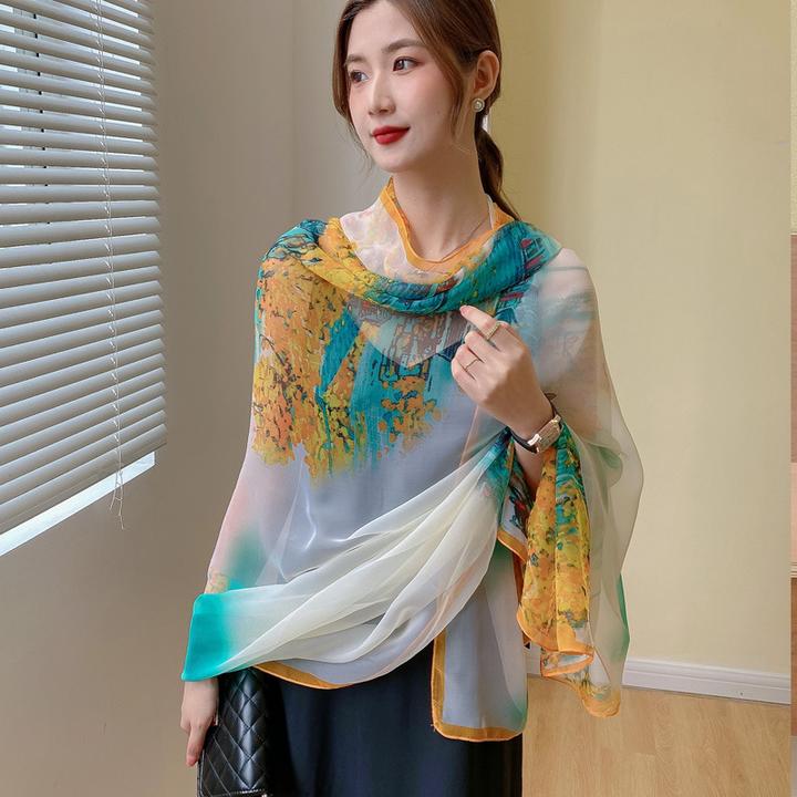 春夏大尺寸防晒水墨江南丝巾时尚百搭薄款气质大方围巾180