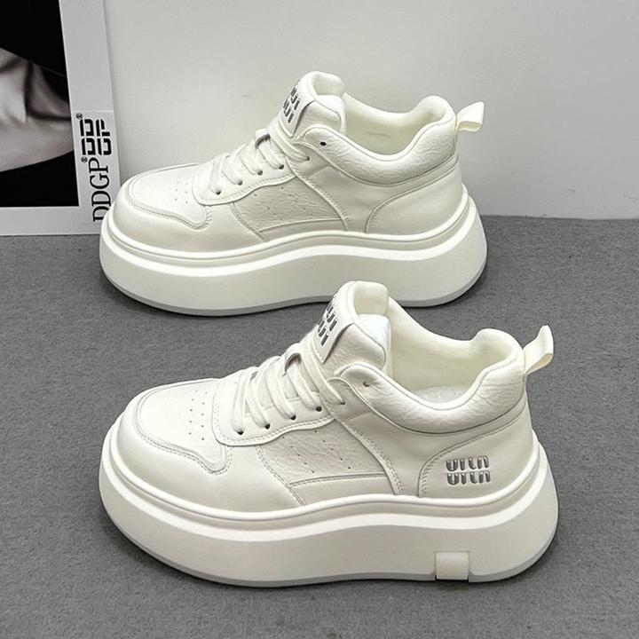 万达撤柜头层牛皮高帮鞋小白鞋女2025新款春秋季显瘦单鞋舒适百搭