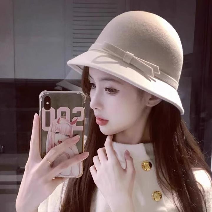 优雅气质复古小礼帽女秋冬赫本风名媛毛呢渔夫帽法式复古小香风帽