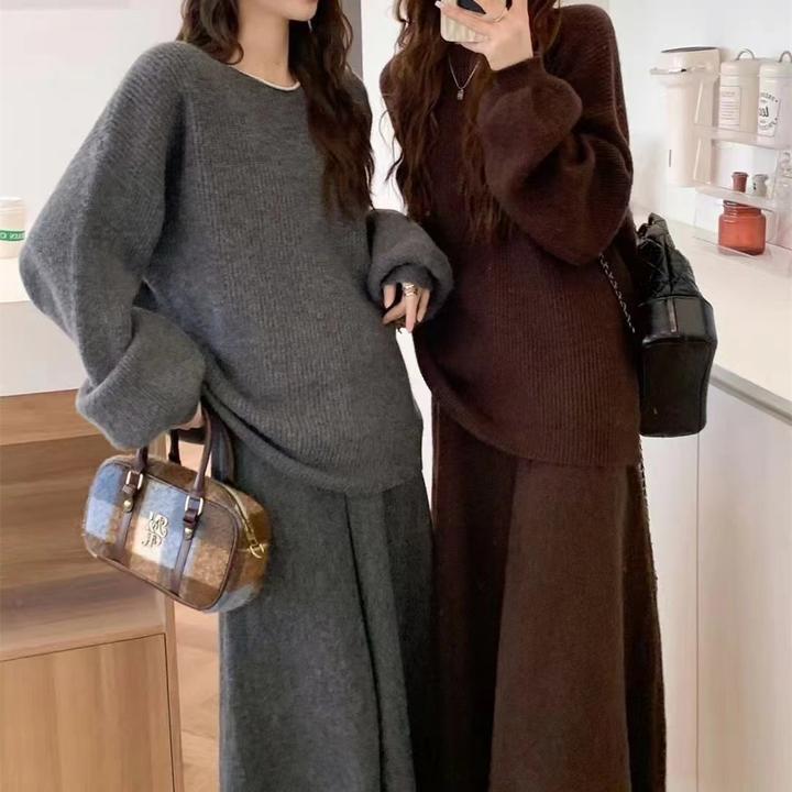 休闲时尚针织套装洋气针织套装女秋冬慵懒宽松毛衣女阔腿裤两件套