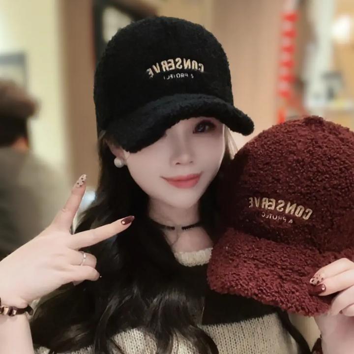 加大版颗粒绒加绒保暖棒球帽女秋冬新款显脸小鸭舌帽休闲帽子F515