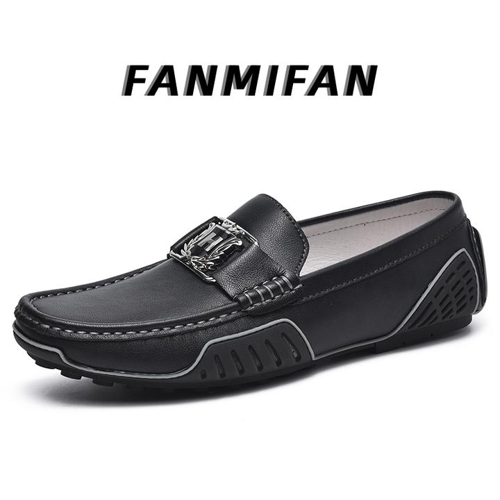 【意式高定】意大利轻奢一脚蹬皮鞋 轻奢豆豆鞋 男士舒适皮鞋-H