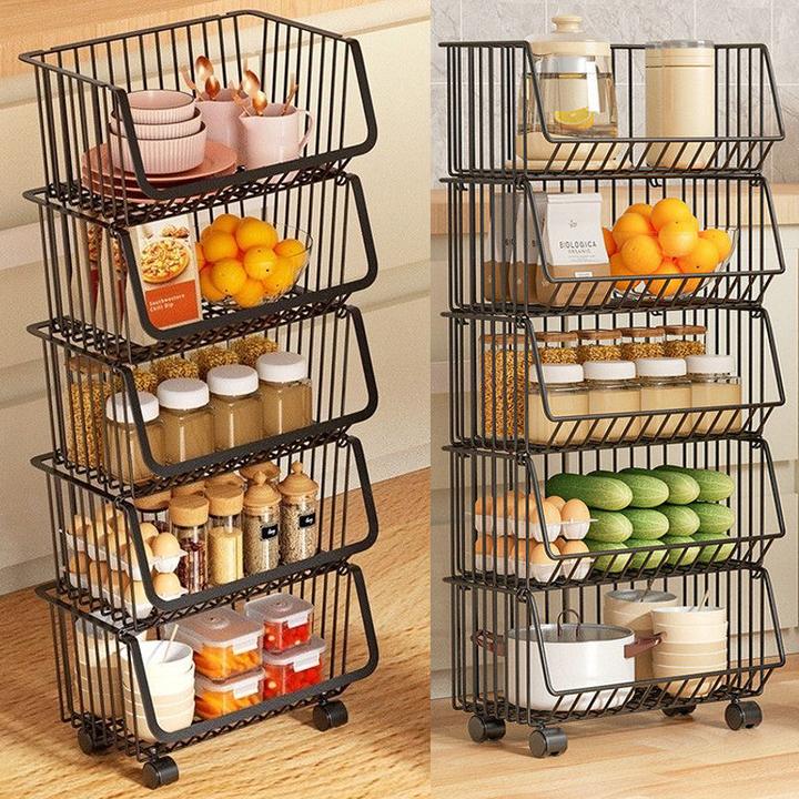 厨房置物架多层落地家用可移动小推车果蔬菜篮子零食玩具收纳架子