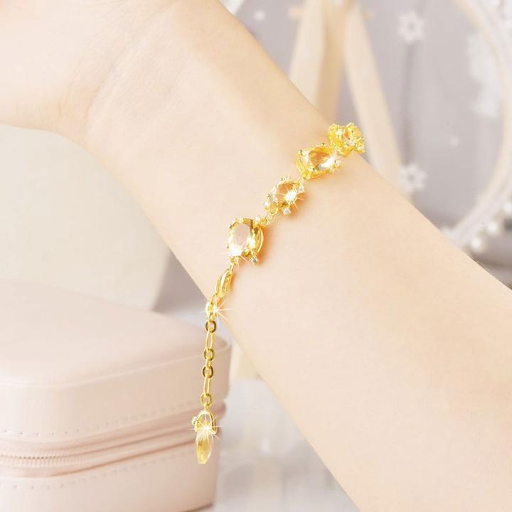 Jolee手链女黄水晶时尚简约S925银彩色宝石首饰品 送女生节日礼物