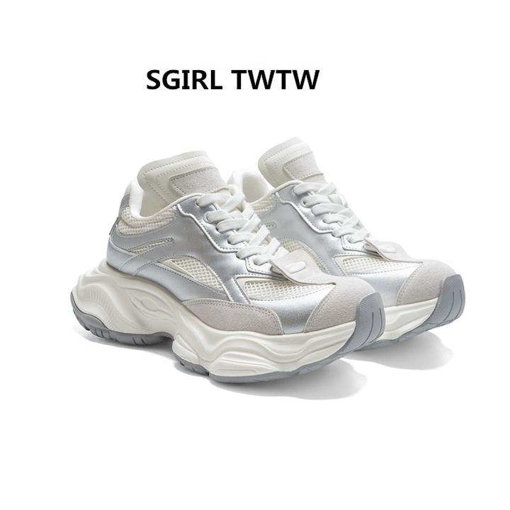 SGIRL TWTW2025春季新款真拼色厚底松糕底系带休闲百搭老爹鞋女鞋