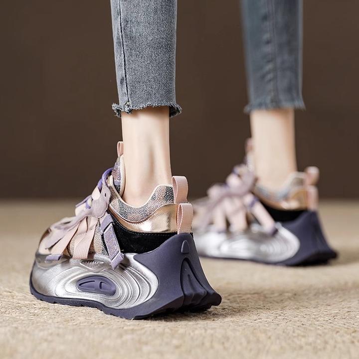 2025新款欧洲站紫色老爹鞋厚底松糕鞋女春季女鞋增高水钻休闲鞋女