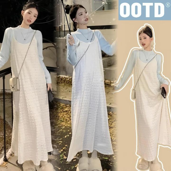 孕妇装秋冬季吊带裙针织上衣减龄高级感气质孕妇连衣裙冬装