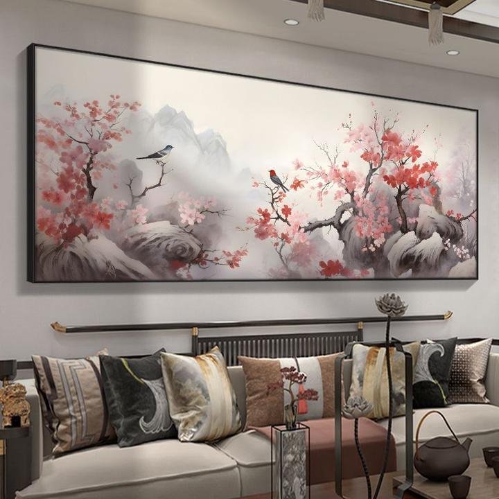 新中式山水画办公室国画茶室壁画客厅装饰画高档沙发背景墙挂画