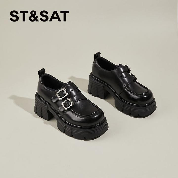 星期六圆头厚底乐福鞋女2025秋季新款时尚百搭复古粗跟松糕底单鞋