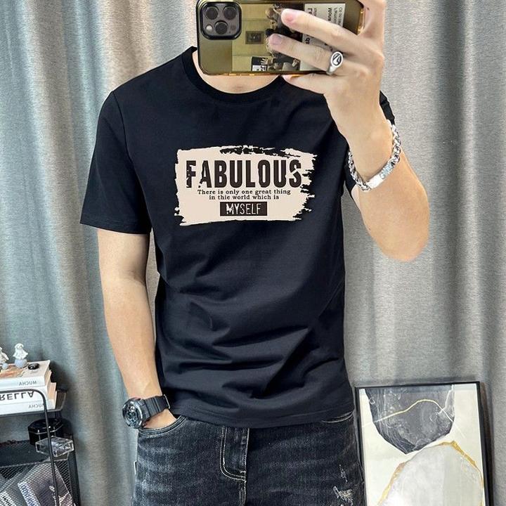 夏款时尚涂鸦字母印花短袖t桖男青年韩版修身潮流丝光棉T恤衫男T