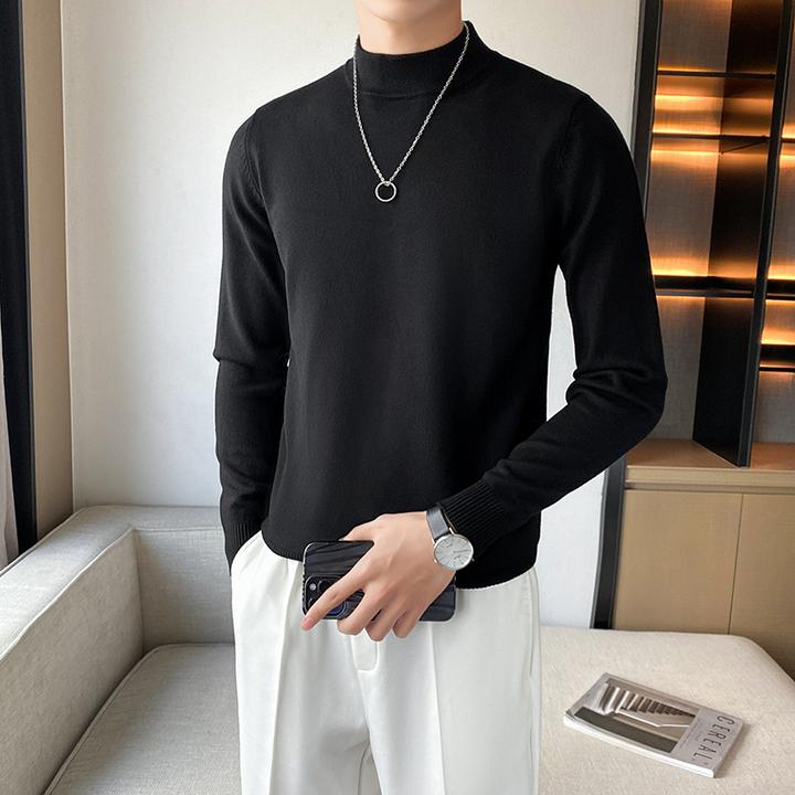 秋冬新款半高领毛衣男大码修身套头中领显瘦针织打底衫8820