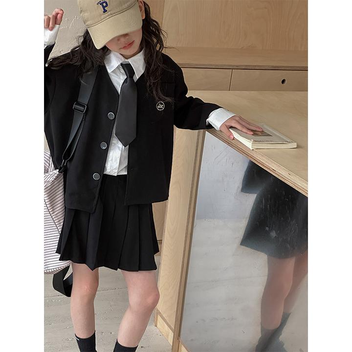 K25664女童jk套装裙2025学院风春秋新款时髦儿童制服百褶裙两件套