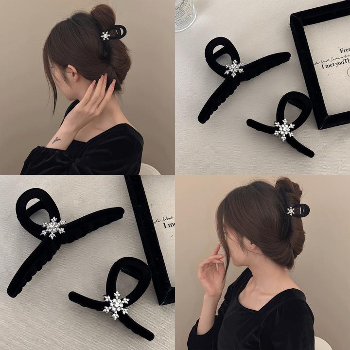2024秋冬新款后脑勺鲨鱼夹女气质植绒抓夹高级感黑色发夹百搭头饰