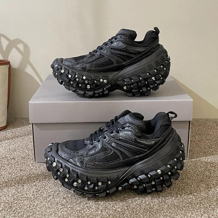 增高8cm顶版欧货铆钉大轮胎鞋女厚底增高老爹鞋坦克榴莲男鞋潮