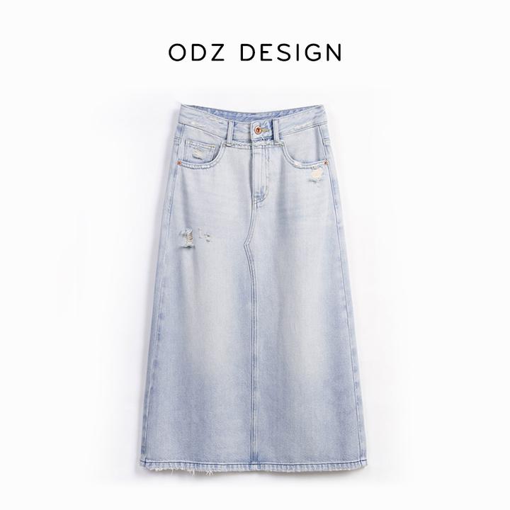 【ODZ】特调色/浅蓝牛仔半身裙a字高腰显瘦包臀牛仔裙