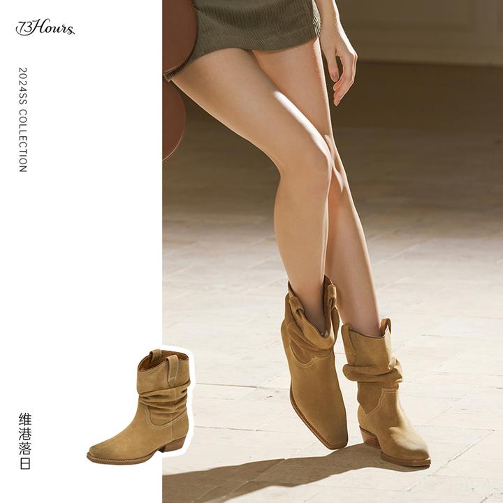 【橱窗】73hours女鞋维港落日流光风西部靴美拉德复古堆堆靴女秋冬