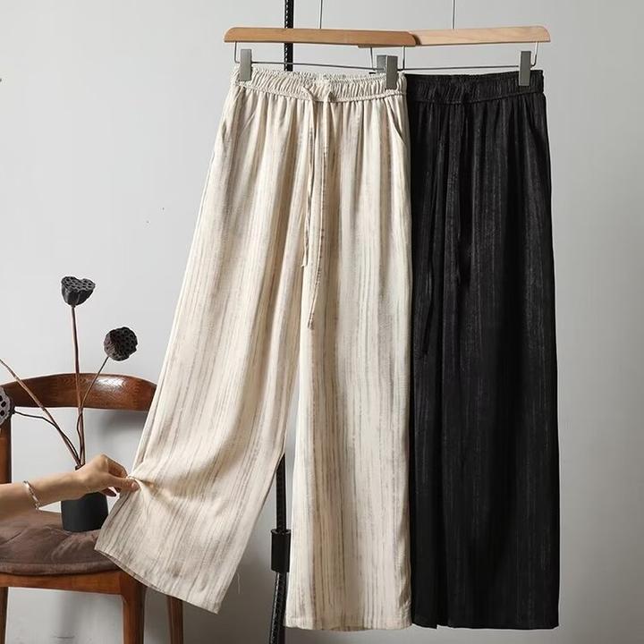 2024夏季新款孕妇裤新中式国风丝滑重磅阔腿褶皱参果纹垂感直筒裤