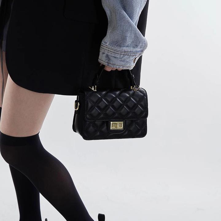 欧美时尚菱格2025新款小方包质感手拎包休闲锁扣单肩包斜挎包包女