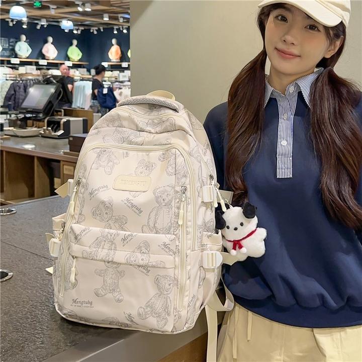 书包女初中生简约百搭印花小熊小众设计2023新款大学生电脑背包潮
