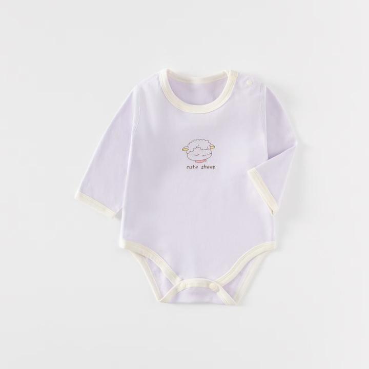 新生儿长袖单层肩扣四季包屁衣婴儿宝宝柔软透气包屁衣单款外出服