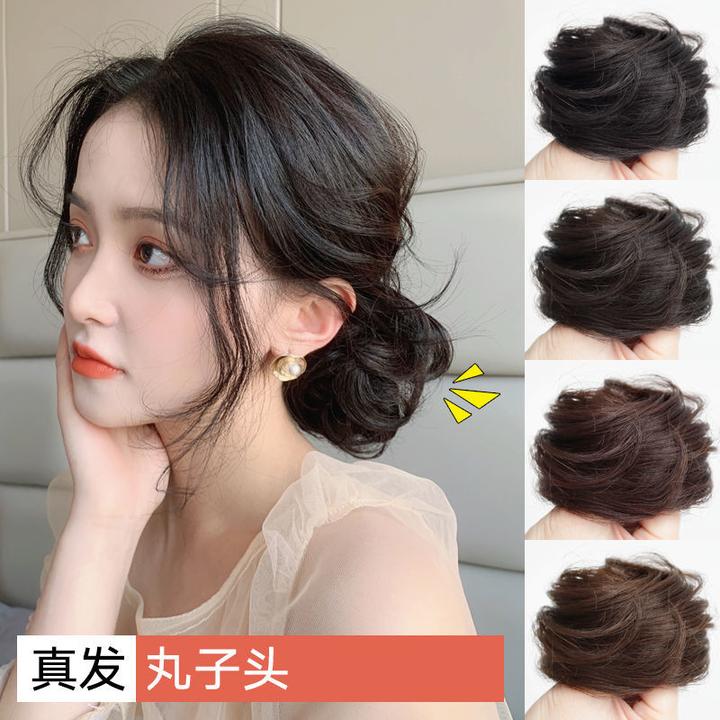 蓬松丸子头假发圈减龄慵懒气质时尚简单好看展示可爱黑色女孩美丽