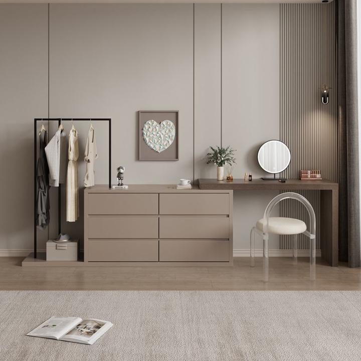 2024新款实木梳妆台斗柜一体带衣帽架卧室简约现代床尾化妆台轻奢