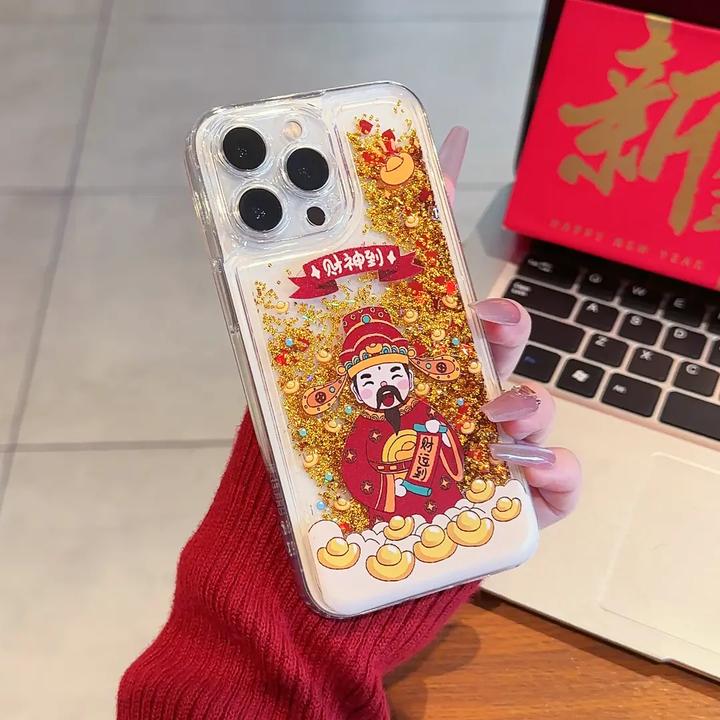 财神到全包透明保护壳适用苹果15vivo华为oppo新款金流沙