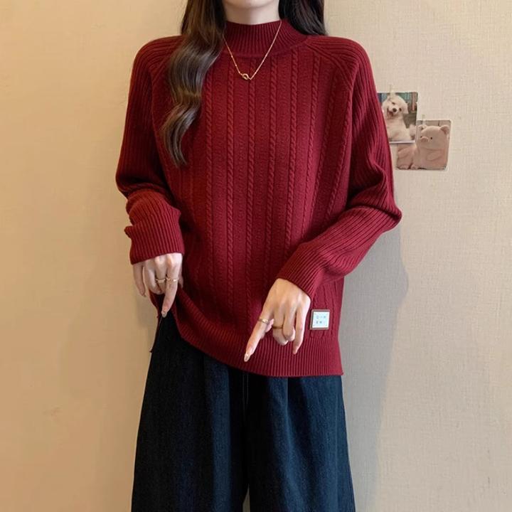 微胖妹妹大码插肩袖打底毛衣女秋冬内搭宽松显瘦半高领针织衫上衣