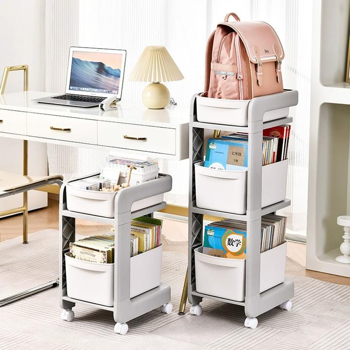 书包置物架落地多层儿童书架可移动带轮小推车桌面旁阅读收纳书柜
