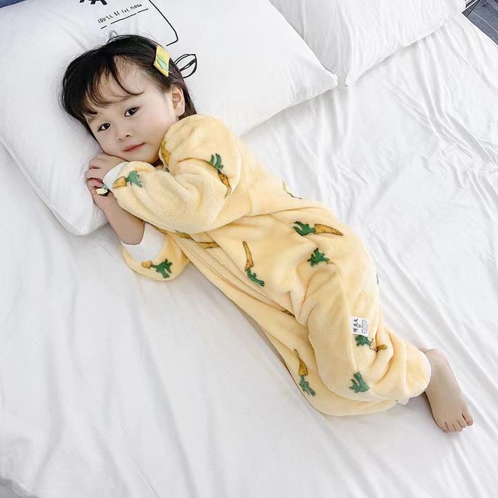 儿童连体睡衣宝宝秋冬季加绒加厚法兰绒家居服爬服婴儿睡袋防着凉