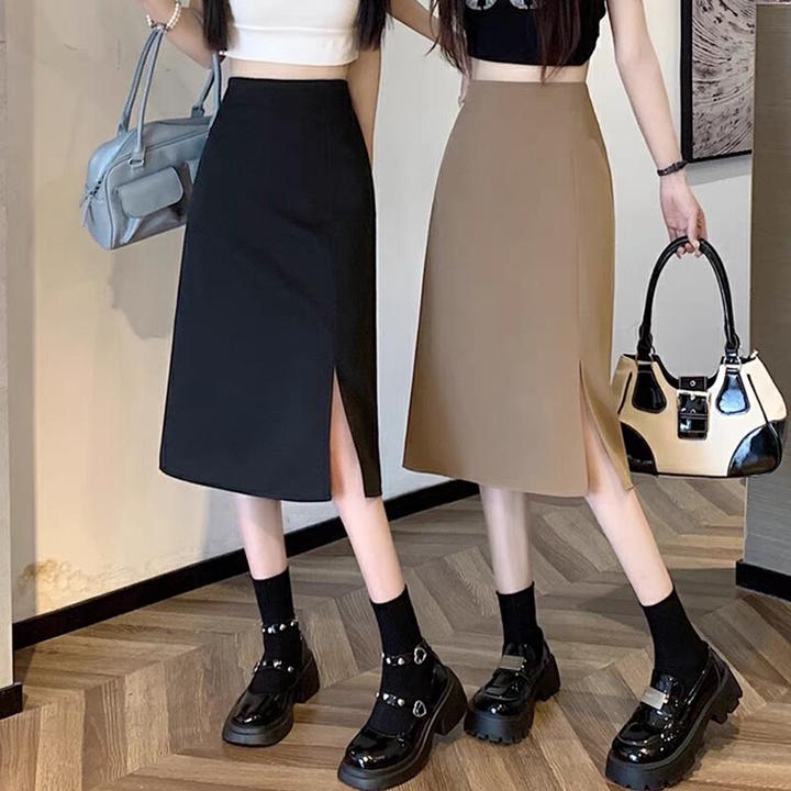 白色高档西装半身裙中长款女夏季2023新款高腰显瘦包臀一步裙开叉