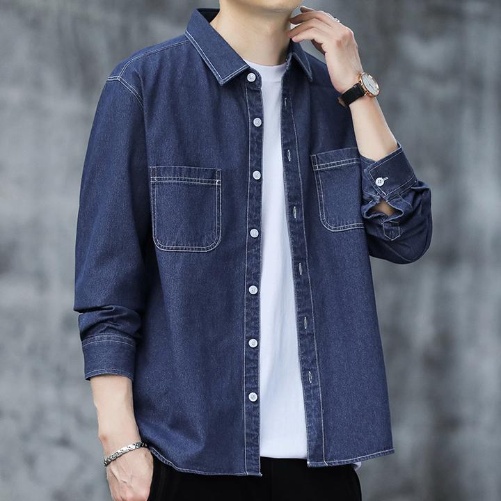 秋男士牛仔纯棉长袖衬衫宽松休闲痞帅衬衣高级感上衣服装外套潮流