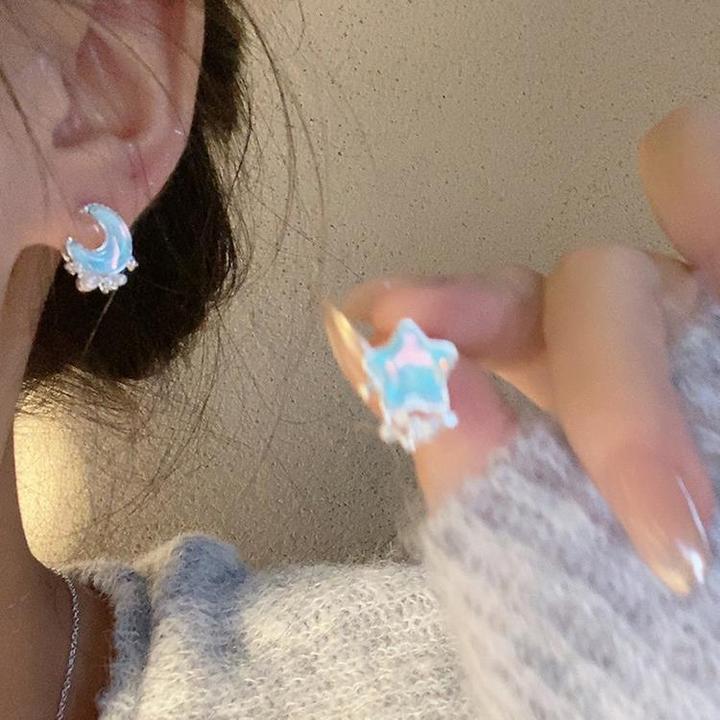 逐梦星河~不对称星月耳钉新款气质耳环感耳
