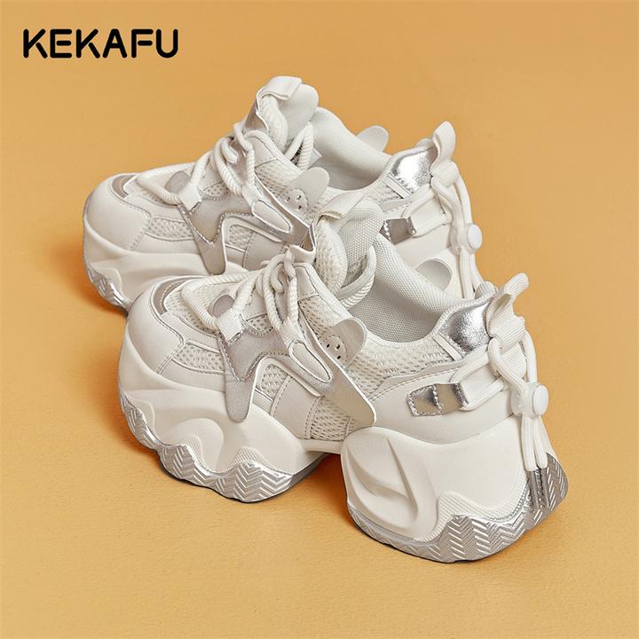 珂卡芙银色老爹鞋女款2025新款春秋爆款炸街小个子休闲松糕运动鞋